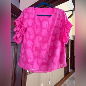 EUC Lilly Pulitzer Darlah Top in Cockatoo Pink dolid Size S Small Runs Bigger